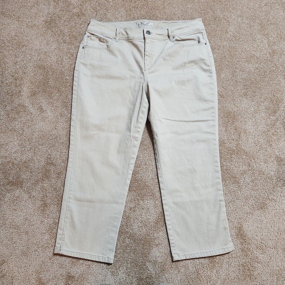 Chico's Platinum Women 2 US 12 Tan Mid Rise Straight Leg Crop Jeans